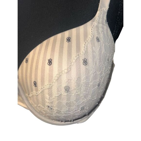 Victorias Secret 38DDD gray white  Striped Logo Body By Victoria Lined Demi Bra - Picture 2 of 5